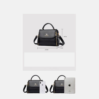 Medium Double Compartment Leather Satchel Handbag with Crossbody Strap – Stylish Top Handle Purse for Women
