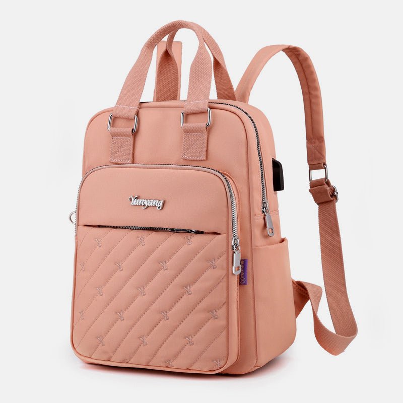 Lightweight Embossed Embroidery Backpack with USB Charging Port – Perfect for Women on the Go - VOTVO