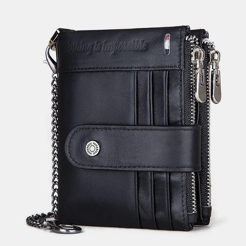 RFID Anti-Theft Large Capacity Genuine Leather Wallet with Chain – Secure & Stylish