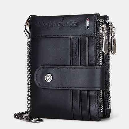 RFID Anti-Theft Large Capacity Genuine Leather Wallet with Chain – Secure & Stylish
