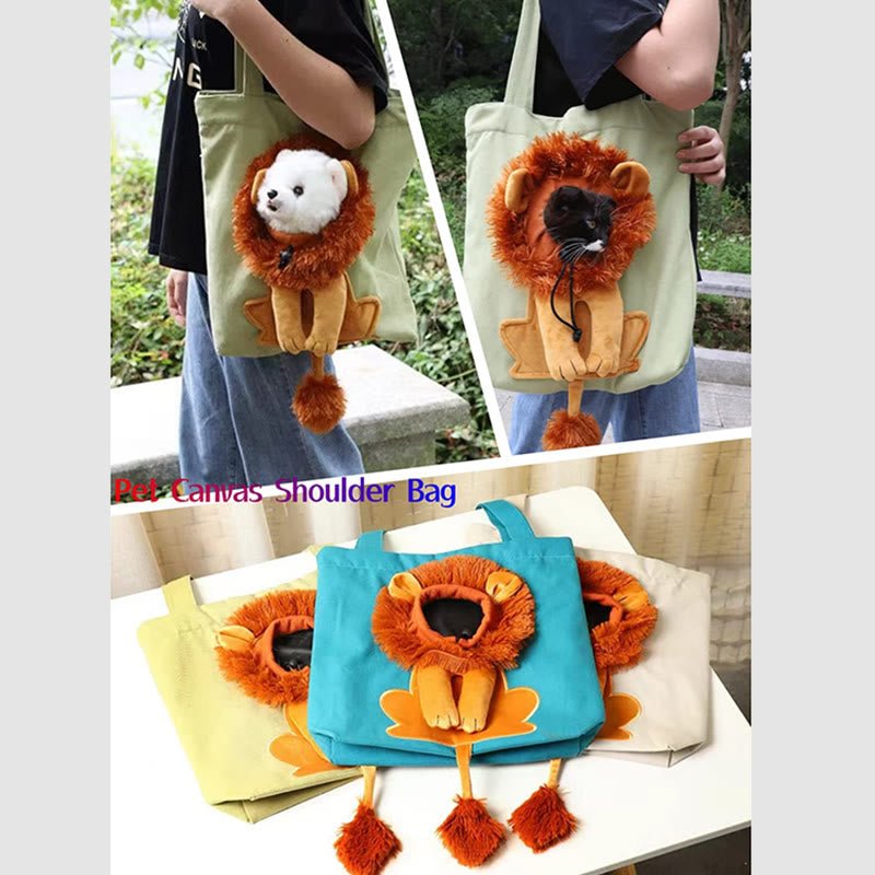 Pet Carrier for Small Animals - Travel Canvas Shoulder Bag with Cute Lion Design - VOTVO